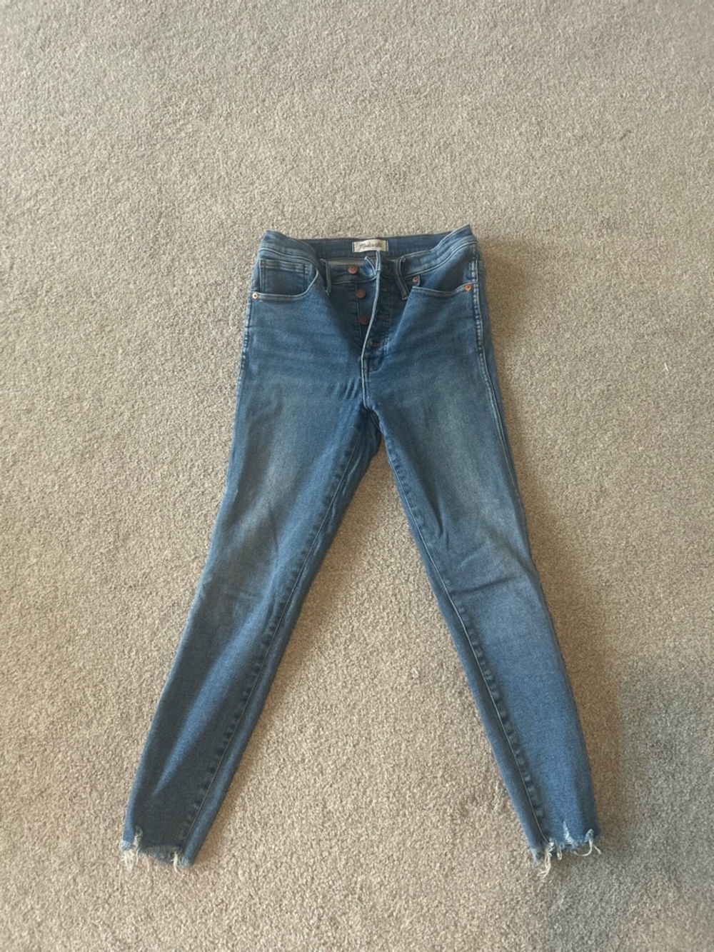 Madewell Medium Blue Skinny Jeans with Frayed Hem